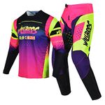 Willbros Motocross Jersey Pants Combo Women MX Gear Set Dirt Bike Offroad Riding Protective Suit Black Pink Yellow (Jersey M Pants 32)