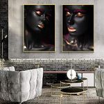 Wall Art 2 piece 19.7x27.6in(50x70cm) No Frame Black Gold Fashion Sexy African Woman Posters and Print Scandinavian Wall Art Picture for living Room Decor