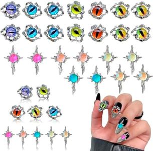 24 Pcs Dragon Eye Charms for Nails – 3D Silver Cross Nail Charms and Gems with Bright Crystals, Easy-to-Apply Art Kit – Stunning Nail Decor for Unique & Creative Manicures