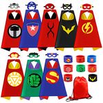 Dress up Costume Superhero Capes Set with Drawstring Backpack and Wristbands for Kids, Birthday Party Children (8pcs for Boys)