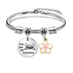 Maxforever Women Girl's Jewellery, You are My Sunshine Charm Bracelet for Daughter, Niece, Girls (Pink Flower)