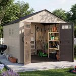Aoxun 8x12 Ft Outdoor Storage Shed with Floor, Large Resin Outdoor Shed with Lockable Door & Windows, Garden HDPE Sheds for Lawn Tools, Pool Supplies & Bikes