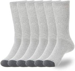 WANDER Men's Cushion Crew Socks 6-Pack Running Socks Men Cotton Athletic Sport Work Shoes Grey 9-12