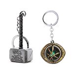 Metal Thor Hammer Keychain & Doctor strange Rotating eye of Agamotto marvel keychains (Pack of 1) (Silver Thor Hammer & Golden Doctor strange Eye)