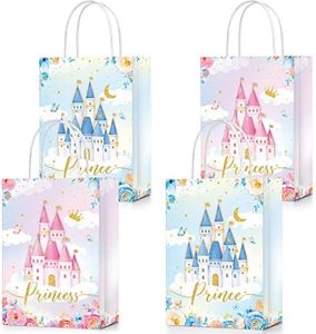 24 Pcs Princess Prince Party Favor Bags Prince Princess Castle Party Bags Princess Treat Bags with Handles Candy Goodie Bags for Gender Reveal Party Baby Shower Wedding Supplies (Princess and Prince)