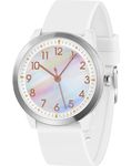 Kids Analog Watch for Girls Boys Teens Children,5-18 Years Old,Learning Time and Easy to Read,Minimalist Wrist Watch with Soft Band,5ATM Waterproof,Rainbow White