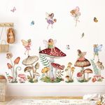 wondever Woodland Mushroom Wall Decals Fairy Butterfly Forest Peel and Stick Wall Art Stickers for Girls Room Decor Baby Bedroom Nursery