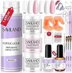 Saviland Acrylic Nail Kit with Everything for Beginners: Clear White Pink Acrylic Powder and Liquid Set with Acrylic Brush Nail Dehydrator and Primer Professional Acrylic Nail Set Starter Kit Home DIY