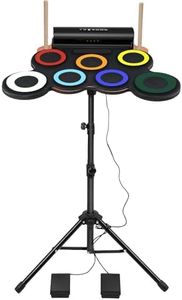 Electronic Drum Set with Drum Stand Adjustable, Drum Practice Pad Midi Drum Kit with Headphone Jack Built-in Speaker Drum Pedals Drum Sticks