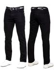 989Zé ENZO Mens Jeans Classic Straight Leg Casual Cotton Regular Fit Denim Pants Free Belt EZ384 Black 34W / 32L