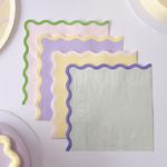 Ginger Ray Pastel Swirl Lilac Yellow Green & Pink Paper Napkins with Wiggly Edge Party Tableware 16 Pack