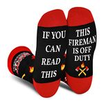 AGRIMONY Funny Fire Socks for Men Women Teen Boys-If You Can Read This Fireman Is Off Duty Funny Valentines Day Gift Birthday Gifts - Novelty Fun Funky Food Crazy Cool Crew Socks with Sayings