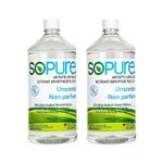 SoPure 2X945mL Liquid Unscented Hand Sanitizer Refill Bottles (with a free travel size spray bottle) - Natural vegetable ingredients & Enriched with Vitamin E - Non-sticky moisturizing