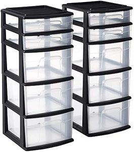 HOMZ 5-Drawer Storage Organizer, Home & Office Clear Plastic Unit, Black Frame