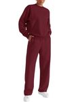 REORIA Women Warm Cotton Lounge Wear Sets Thick Tracksuits Round Neck Co Ord Sets Plus Size Two Piece Outfit Full Set With Fleece Lining Burgundy XL