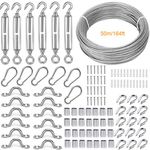 TooTaci 2mm Wire Rope, Outdoor Lights Hanging Kit, 50M Stainless Steel PVC Coated Cable Wire Rope, M5 Turnbuckle Wire Tensioner Kit for Strings Light, Fence Wire Kit, Wire Balustrade Kit