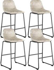 Rfiver Pu Faux Leather Bar Stools Set of 4, Industrial Pub Barstools with Back and Footrest, Modern Armless Bar Height Stool Chairs (Beige, 30" Barstool x4)