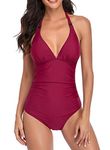 EastElegant Women's Nursing Swimwear One Piece Breastfeeding Swimsuits Bikini, Wine Red, Medium