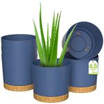 ZMTECH Plant Pots, Set of 6 6.5'' Self Watering Plastic Planter with Drainage Hole and Saucer,Modern Decorative Flower Pot for Indoor Outdoor House Plants, Succulents, Flowers - Blue