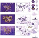 Decorably Thank You Cards with Envelopes & Stickers, Glittery Cards - 24 Pack Purple Thank You Cards with Envelopes, Blank Inside Thank You Cards with Envelopes Purple, 6x4in Thank You Cards Purple