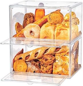 GROPKNIO Large Bread Box for Kitchen Countertop, Adjustable 2 Layers Bread Storage Container, Upgraded Clear Display Case for Bread Bagel Muffins Rolls Cake Collectibles Handbag Toys