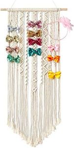 Mkono Macrame Hair Bow Holder Hanging Hair Clips Hanger Headband Storage Organizer Boho Wall Decor Bow Organizer for Baby Girls Room, Ivory (Clips and Other Props Not Included)