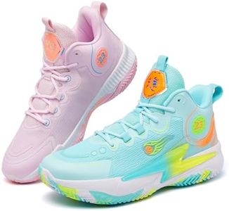 KIUSMETY Womens Mens Basketball Shoes Lightweight Fashion Breathable Comfortable Non Slip Sport Indoor Outdoor Sneakers for Unisex Greenpink Size 10