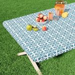 misaya Rectangle Vinyl Table Cloth, Elastic Fitted Flannel Backed Tablecloth, 100% Waterproof Plastic Table Cover Fits 8 Foot Folding Tables for Picnic, Camping, Outdoor (Turquoise, 30" x 96")