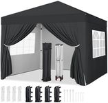 Yaheetech Pop-Up Gazebo 2x2 with 4 Removable Side Panels, Silver-costed Oxford Marquee Canopy with Wheeled Bag & Sandbags, Metal Frame Shelter Tent for Outdoor Garden Party Camping, Black