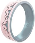 QALO Women's Rubber Silicone Ring, Ridgeline Strata, Silicone Rubber Wedding Band, Breathable, Durable Wedding Ring for Women, 6mm Wide 1.85mm Thick, Blush & Iridescent Blue, Size 9