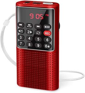 PRUNUS J-328 Mini Portable Pocket FM Radio MP3 Walkman Radio with Recorder, Lock Key, SD Card Player, Rechargeable Battery Operated(NO AM) Red