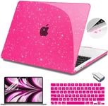 Teryeefi Glitter Case for MacBook Air 13 Inch M3 M2 Chip Release 2022-2024 fits Model A2681/A3113, Hard Shell Case with Keyboard Cover for MacBook Air 13.6 inch, Sparkly Rose Pink