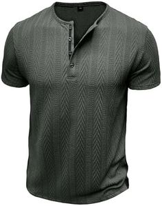 Gleam Ledra Mens Shirts Short Sleeve Jacquard Henley Shirts Casual Basic Tee Button Fashion Soild T Shirts 012 Green XX-Large