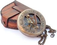 NEOVIVID Brass Sundial Compass with Leather Case and Chain - Push Open Compass - Steampunk Accessory - Antiquated Finish - Beautiful Handmade Gift -Sundial Clock