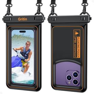 Gritin Pochette Étanche Smartphone, 2024 Nouveau Sac Étanche IP68 pour Téléphone avec Coussin d'air en Éponge pour Flotter, Écran Tactile & Cordon Réglable pour Téléphones Jusqu’à 7,2 Pouces