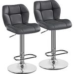 Yaheetech Barstools, PU Leather Bar Stools Set of 2, Swivel Height Adjustable Bar Chairs, Counter Stools with Backrest for Home Kitchen Bar Restaurant, 2PCS, Grey