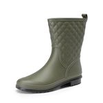 DREAM PAIRS Wellies Women Mid Calf Wellington Boots Ladies Garden Boots Waterproof Rain Boots Outdoor,Size 6,Dark Green,SDRB2204W-E