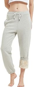 Gihuo Women's Sherpa Lined Sweatpants Winter Warm Fleece Lined Sweatpants with Pockets Fleece Jogger Pants Athletic (White-M)