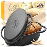 KRUSTENZAUBER 34 cm cast iron roasting dish with lid, oven-safe, including proofing basket, oval cast iron pot, bread baking, ideal as an oven mould, roasting dish induction, bread baking pot, bread