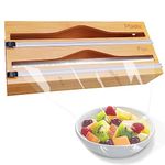 Cling Film Dispenser and Cutter,Foil and Plastic Wrap Dispenser Wax Paper Dispenser Wall-Mount Bamboo Kitchen Wrap Storage Organizer Roll Organizer Holder for Kitchen Cabinet Drawer Fits 12" Roll