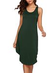 Hyppry Women's Nightdresses, Soft Cotton Nightdresses Sleeveless U Neck Tank Sleep Dress Solid Nightwear Nightgown Dark Green