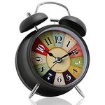 JASIFS Brass Table Clock Twin Bell Analog Alarm Clock for Students & Heavy Slippers Extra Loud for Bedside Table Twins Bell Ringing Desk Clocks for Kids Teens and Girls (Black Vintage)