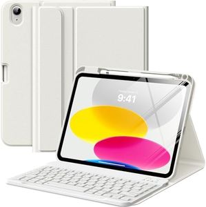 MoKo for iPad (A16) 11th Generation Case with Keyboard 11 inch 2025, iPad 10th Generation 10.9 inch Case with Pencil Holder, Multi-Angle Detachable Bluetooth Keyboard, White