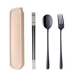 3 PCS Outdoor Flatware Set Fork Spoon Chopsticks/Travel Flatware Set with a Case