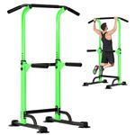 DlandHome Power Tower Dip Station Pull Up Bar for Home Gym Pull Up Bar Station Workout Equipment, 10 Height Adjustable, Green