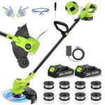 VOERJIA Cordless Grass Trimmer 21V, 30cm Cutting Diameter Garden Strimmer with 2 Batteries & Charger, Auto Line Feed, 8 Spools Included, 2-in-1 Lawn Edger with 90° Adjustable Head （Pro Edition-LCD）