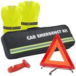 WORKKOOL Emergency Breakdown Kit, Warning Triangle, Safety Hammer, 2x Hi-Vis Reflective Vests, Storage Bag for Car Emergency, Roadside Assistance, MOT Essential (4 packs kit)