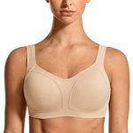 SYROKAN Women's Sports Bras High Support Underwire Padded High Impact No Bounce Plus Size Running Bra Beige 34C