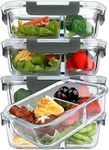 [5-Packs,36 Oz]Glass Meal Prep Containers 2 Compartments Portion Control with Upgraded Snap Locking Lids Glass Food Storage Containers BPA-Free, Microwave, Oven, Freezer and Dishwasher Safe (4.5 Cups)