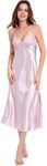 Nightgowns For Women Long Sleeveless Night Gowns Satin Silk Chemise Lingerie Slip Dress Night Gown Sleep Shirt for Ladies, Rubber Red, Medium